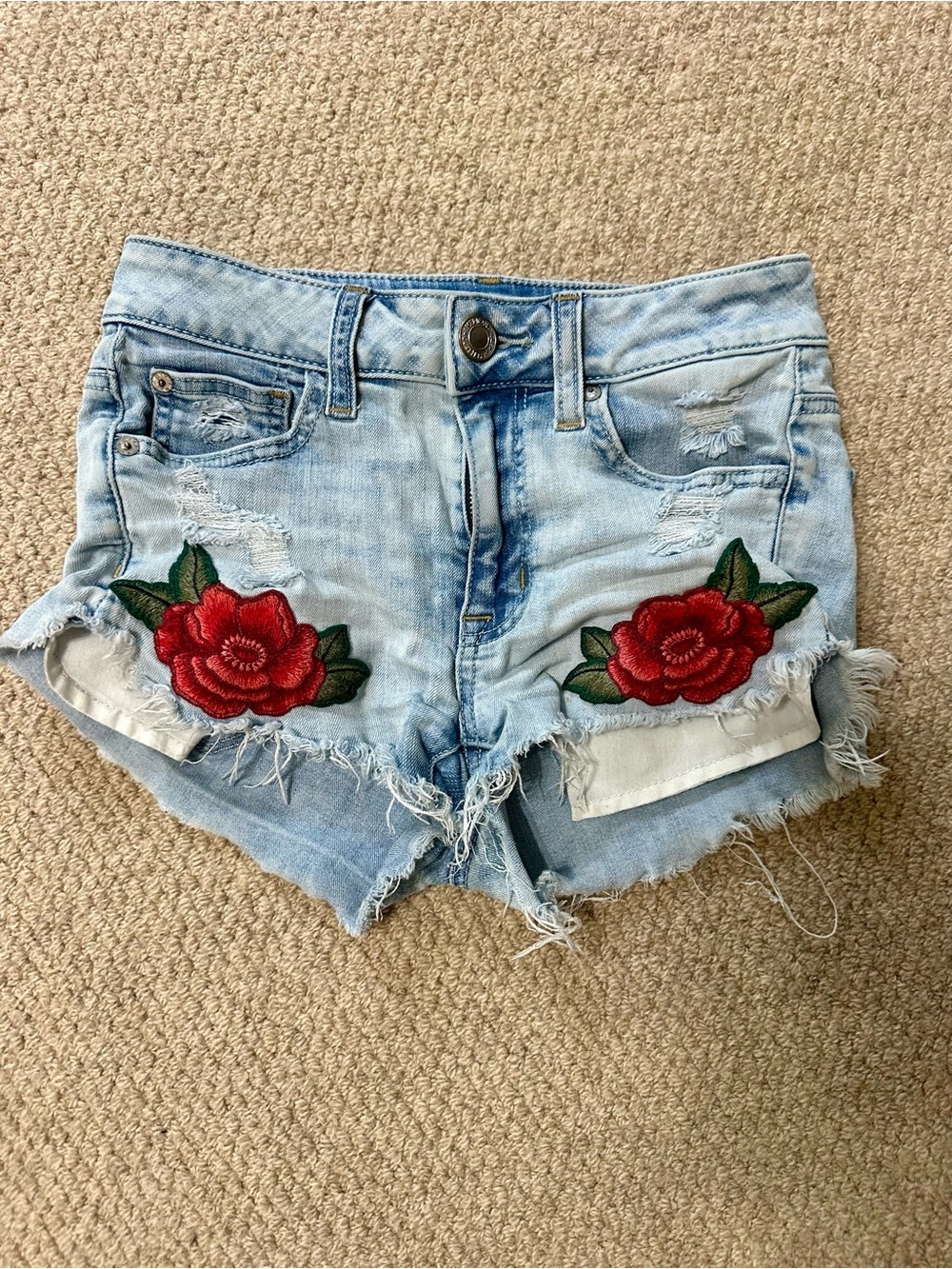 American Eagle Jean Shorts Denim Women’s Floral Embroidered Shorts